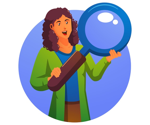 Vector a black woman holding a magnifying glass