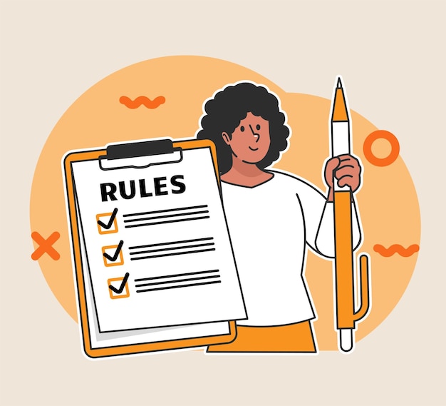 A black woman holds a rules board