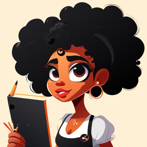 Black woman painting hand drawn flat stylish cartoon sticker icon concept isolated illustration