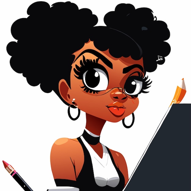 Black woman painting hand drawn flat stylish cartoon sticker icon concept isolated illustration