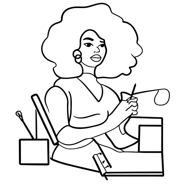 Black woman painting hand drawn flat stylish cartoon sticker icon concept isolated illustration