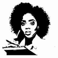 Vector black woman painting hand drawn flat stylish cartoon sticker icon concept isolated illustration