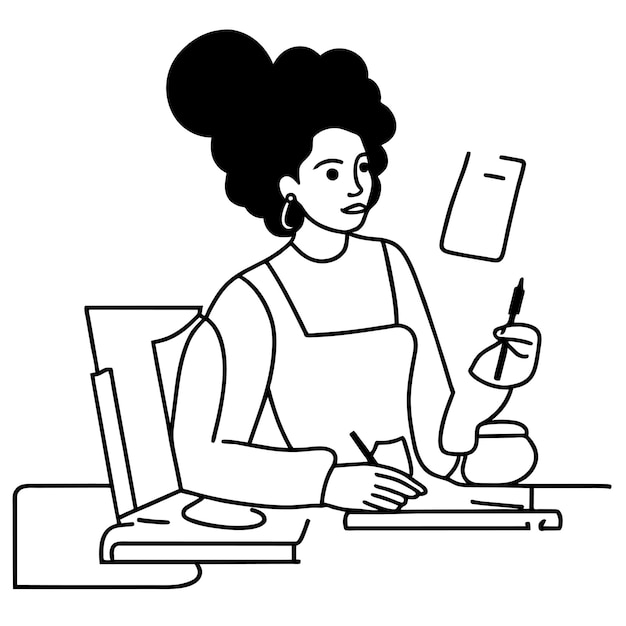 黒人女性の絵画 手描き フラット スタイリッシュな漫画 ステッカー アイコン コンセプト 孤立したイラスト