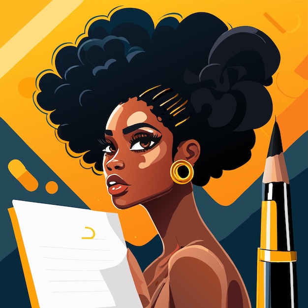 Vector black woman painting hand drawn flat stylish cartoon sticker icon concept isolated illustration