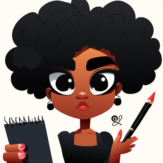 Vector black woman painting hand drawn flat stylish cartoon sticker icon concept isolated illustration