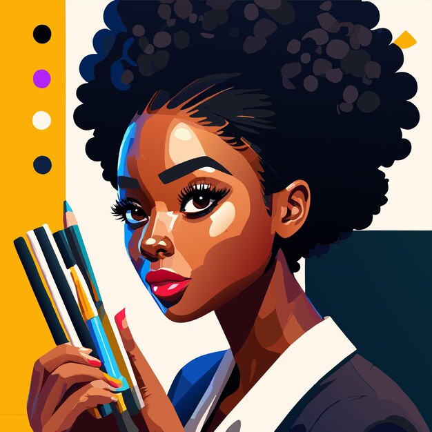 Black woman painting hand drawn flat stylish cartoon sticker icon concept isolated illustration
