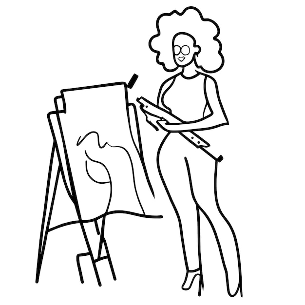 Vettore pittura di donna nera disegnata a mano piatta elegante adesivo di cartone animato icona concetto illustrazione isolata