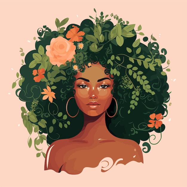 Vector black woman portrait vector illustration