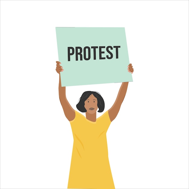 A black woman protests with a poster