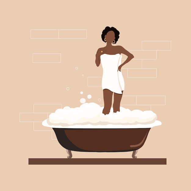 Vector black woman taking bath