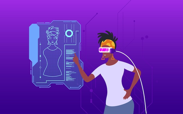 black woman virtual shopping with augmented reality glasses