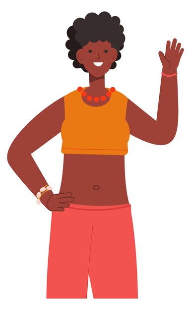 black woman waving hand hello friendly gesture