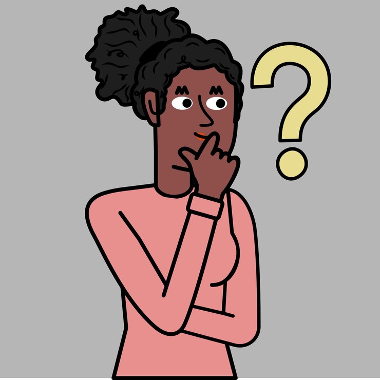 Vector black woman with many doubts thinking