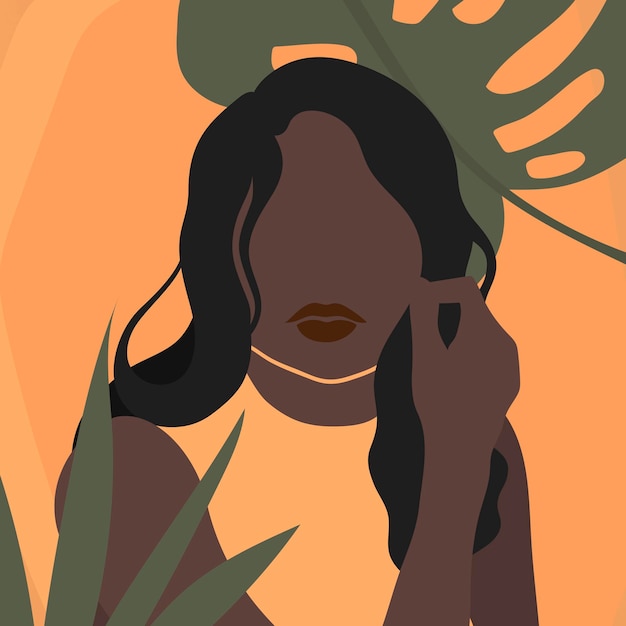 black woman with a monstera leaf vector