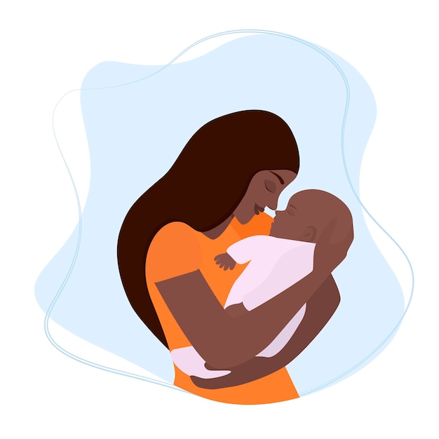 Black woman with a newborn baby in her arms vector flat illustration