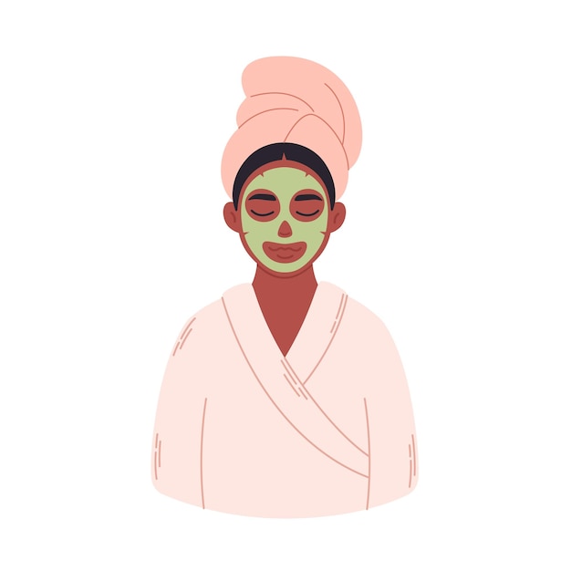 Black woman with organic cosmetic mask on face. Skin care, treatment for wrinkles, pimples