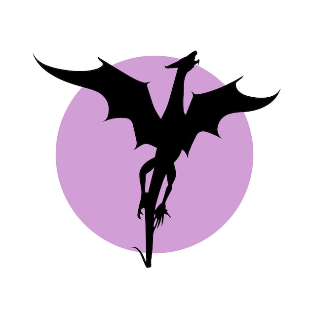 Black wyvern on the violet backdrop as print, sticker or pattern for series House of the Dragon