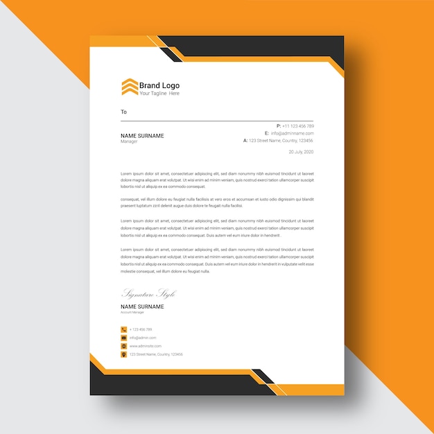 black and yellow   abstract letterhead template