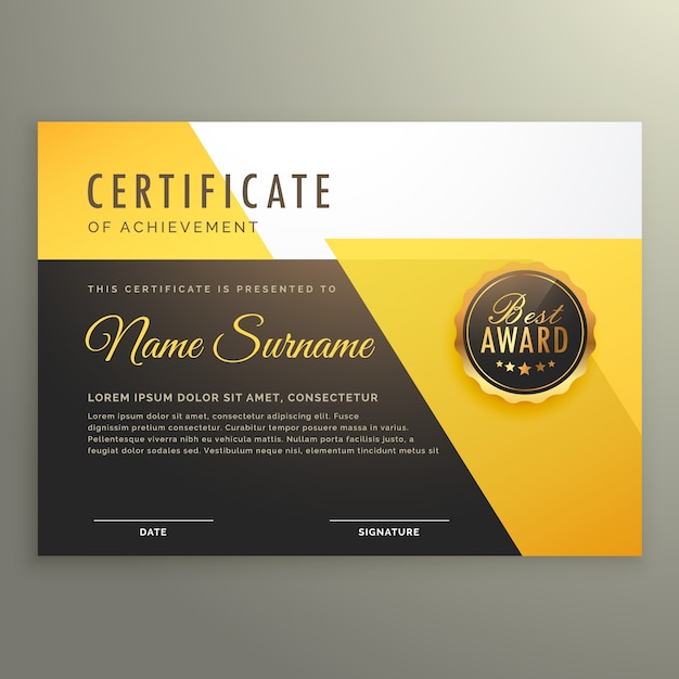 Black and yellow achievement certificate template