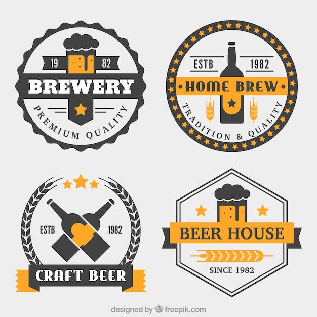 Vector black and yellow badges in flat style