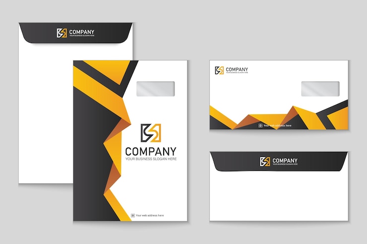 Vector black and yellow geometric triangle envelope design