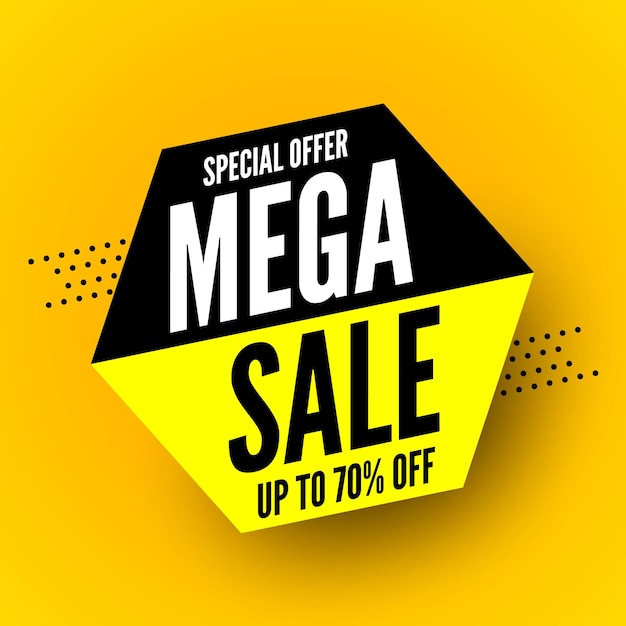 Black and yellow mega sale banner special offer up to 70 off Vector illustration