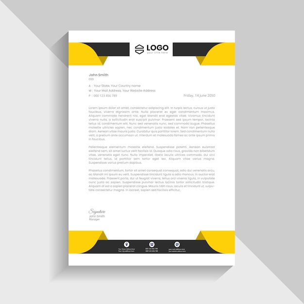 Black and yellow modern letterhead design template