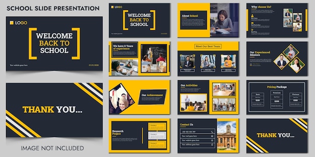 A black and yellow presentation for a school