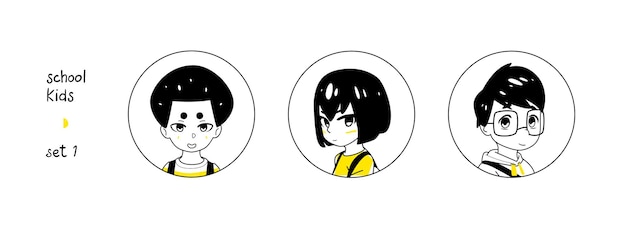 Black and Yellow School Guys avatars set