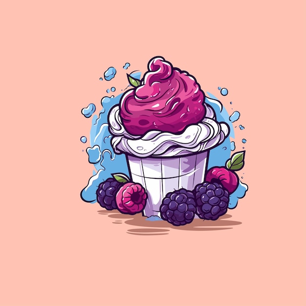 blackberry ice cream clip art illustration