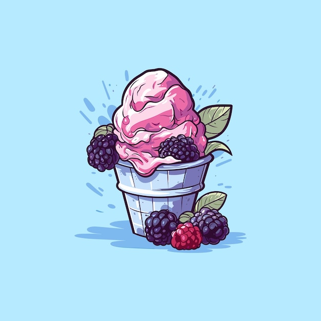 blackberry ice cream clip art illustration