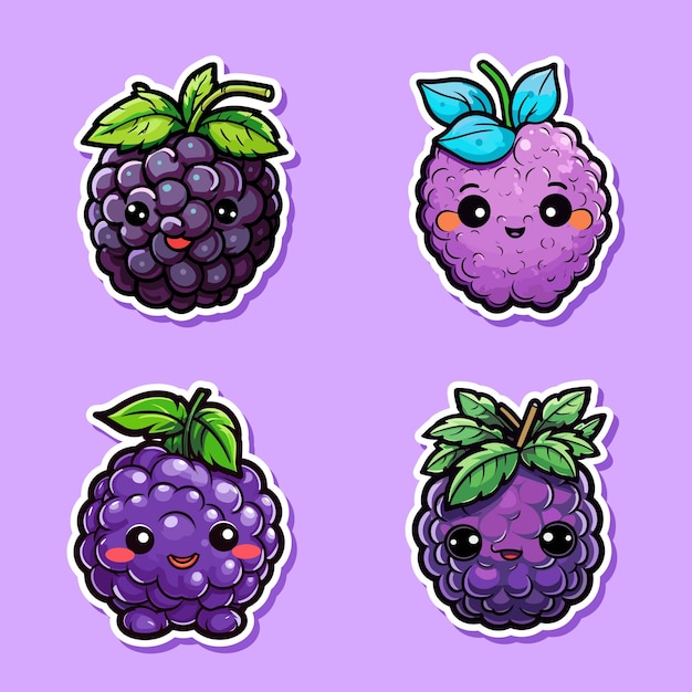 Vector blackberry sticker cool colors kawaii clip art illustration