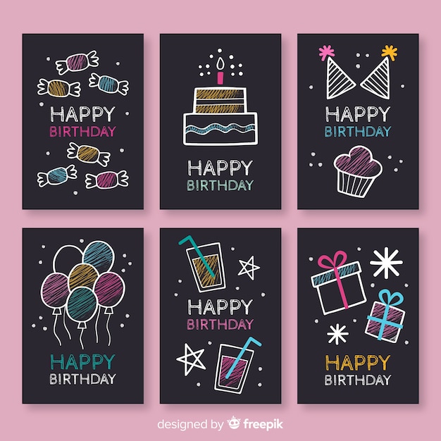 Vector blackboard birthday card collection