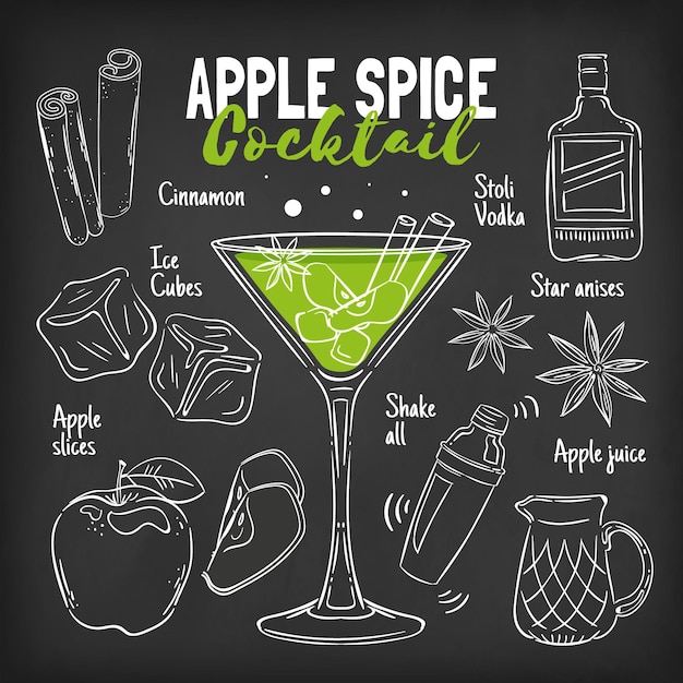 Vector blackboard cocktail recipe concept