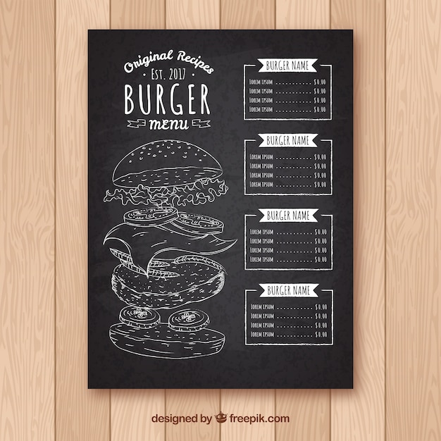 Vector blackboard met burger menu sjabloon