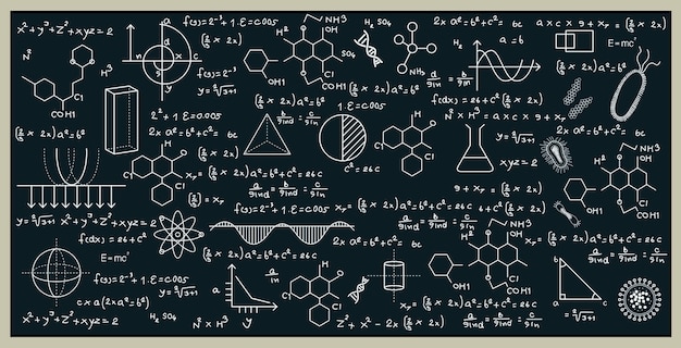 Blackboard met wiskunde en wetenschap door op het bord te schrijven