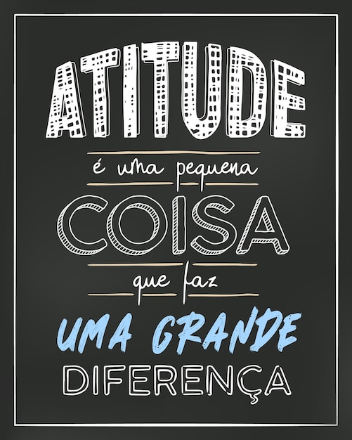 Vector blackboard poster in brazilian portuguese. translation - attitude is a little thing that makes all the difference