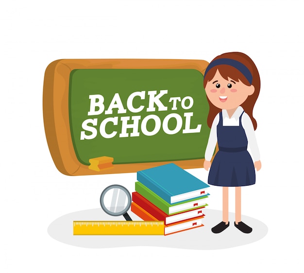 Blackboard and student girl wearing uniform and books