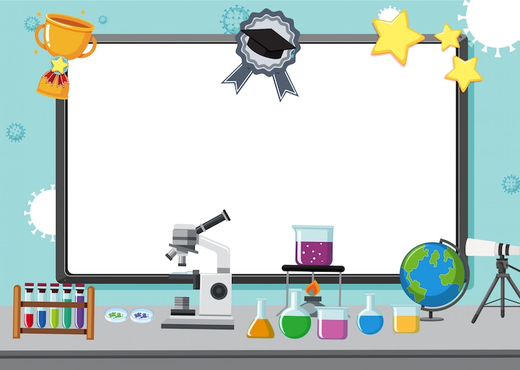 वेक्टर blackboard with science equipments on the lab table