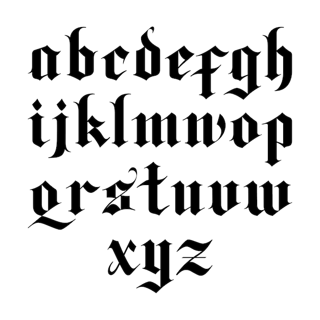 Vettore carattere vettoriale gotico blackletter. lettere minuscole