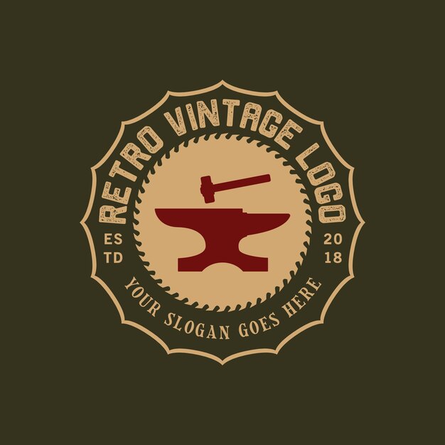 Vector blacksmith anvil. retro vintage badge logo design.