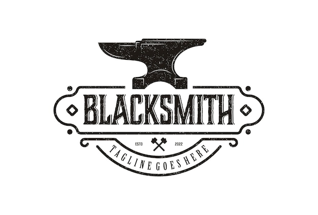 Vector blacksmith iron anvil foundry vintage retro logo design