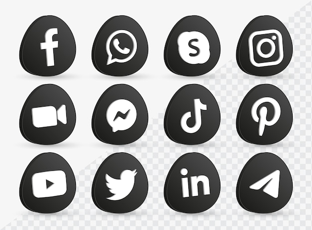 Blacsocial media iconen logo's collectie in 3d facebook instagram youtube icoon voor netwerkplatforms