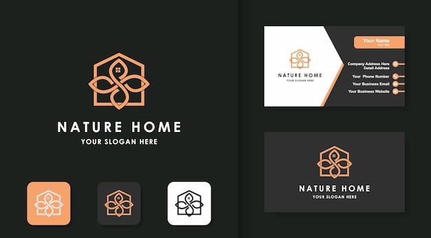 blad huis lijn kunst logo ontwerp, en visitekaartje ontwerp