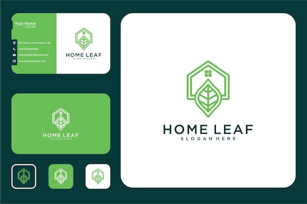 blad huis lijntekeningen logo ontwerp en visitekaartje