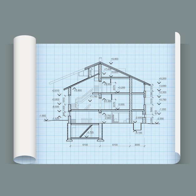Blad in uitgevouwen vorm met tekenhuis. Whatman-papier. Vector