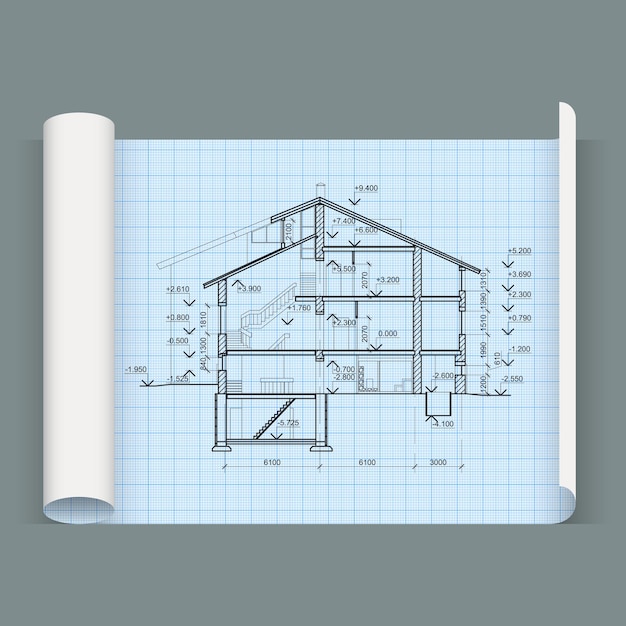 Vector blad in uitgevouwen vorm met tekenhuis. whatman-papier. vector