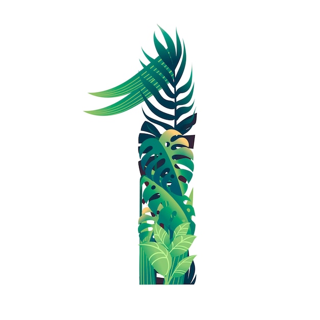 Blad nummer 1 met verschillende soorten groene bladeren en gebladerte cartoon stijl ontwerp platte vectorillustratie geïsoleerd op een witte achtergrond.