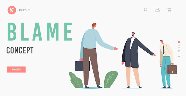 Blame Concept for Landing Page Template. Sneaky Business Man Shift the Blame on Confused Businessman Scapegoat Character at Workplace front of Boss Face, Blaming. Cartoon People Vector Illustration