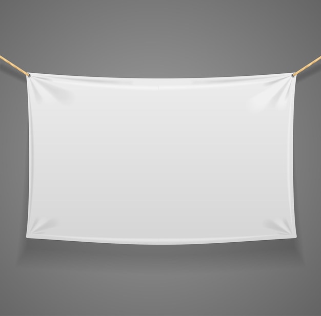 Banner rettangolare in tessuto blanc con corde isolate